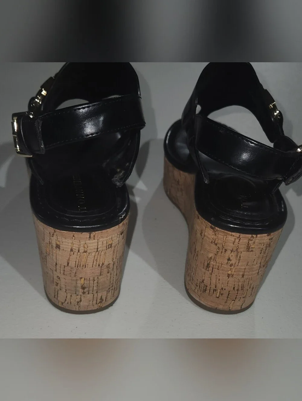 Tommy Hilfiger Black Cork Wedge Thong Sandals - Size 6.5